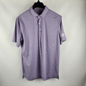 Johnnie-O Shirt Mens Large Purple White Striped Jersey Golf Polo Arm Logo